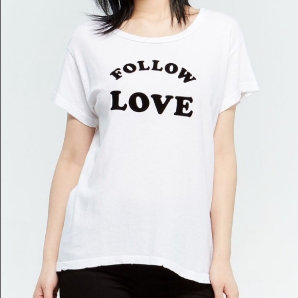 NWT Current/Elliott Follow Love White Distressed Short Sleeve T-Shirt Size 2